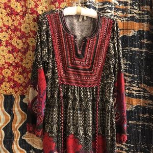 Sahalie Knit Peasant Dress Boho print, 1X (18/20W)